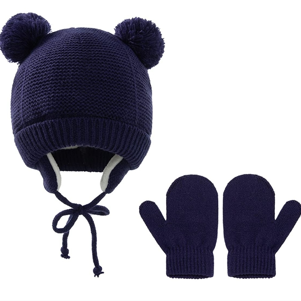 Toddler Baby Winter Earflap Beanie and Mittens Set